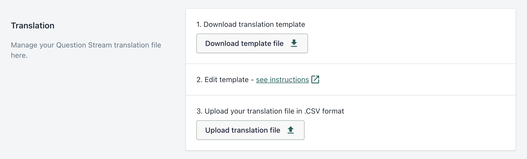 screenshot showing how to download translations survey template from fairing
